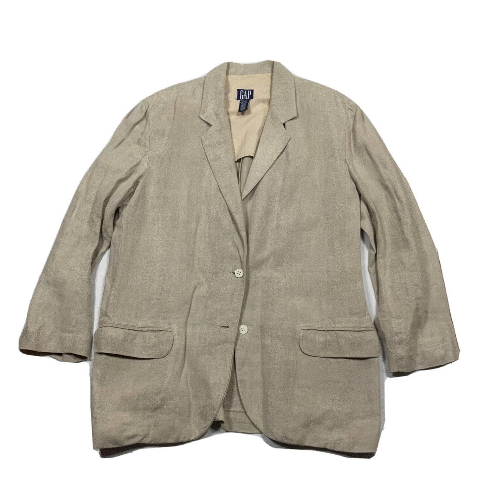 GAP Blazer Womens L Beige Linen Two Button